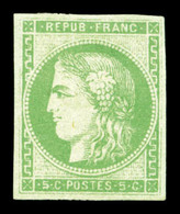 * N°42A, 5c Vertjaune Report 1, Quatre Belles Marges. TTB. R.R. (signé Calves/certificat)  Qualité: *  Cote: 5750 Euros - 1870 Bordeaux Printing