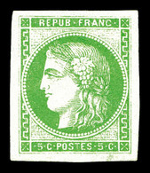 * N°42A, 5c Vertjaune Report 1, Gomme Partielle, Grandes Marges. SUP. R. (signé Calves/certificat)  Qualité: *  Cote: 57 - 1870 Bordeaux Printing