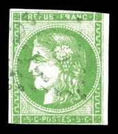 O N°42A, 5c Vertjaune Report 1 Obl GC, 2 Filets Effleurés, Belle Présentation. R.R (signé Calves/certificat)  Qualité: O - 1870 Bordeaux Printing