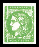 ** N°42B, 5c Vertjaune, Grandes Marges, Fraîcheur Postale. SUP (certificat)  Qualité: ** - 1870 Bordeaux Printing