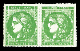 * N°42B, 5c Vert En Paire Horizontale Percée En Lignes. SUP (signé Calves/certificat)  Qualité: * - 1870 Bordeaux Printing