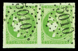 O N°42B, 5c Vert Report 2 En Paire Obl '5010' (Aumale, Algérie), Très Grandes Marges Avec 2 Voisins. SUP (signé Scheller - 1870 Bordeaux Printing