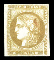 * N°43A, 10c Bistre Report 1. TB (signé Brun/certificat)  Qualité: *  Cote: 1250 Euros - 1870 Bordeaux Printing