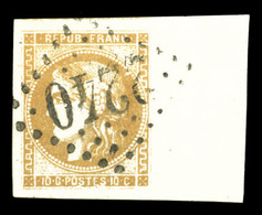 O N°43A, 10c Bistre Report 1 Obl GC '2240' (Marseille), Grand Bord De Feuille Latéral, Pièce Choisie. SUP (signé Schelle - 1870 Bordeaux Printing