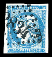 O N°44A, 20c Bleu Type I Rep 1 Obl GC, Très Jolie Pièce. SUP (signé/certificat)  Qualité: O  Cote: 800 Euros - 1870 Bordeaux Printing