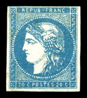* N°44B, 20c Bleu Type I Report 2. TB. R.R. (signé Brun/certificats)  Qualité: *  Cote: 28500 Euros - 1870 Bordeaux Printing