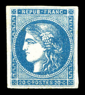* N°45A, 20c Bleu Type 2 Rep 1, Nuance Foncée. SUP (signé/certificat)  Qualité: *  Cote: 2200 Euros - 1870 Bordeaux Printing