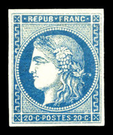 * N°45Ac, 20c Bleu Type II Report 1, Impression Fine. SUP. R.R. (signé Calves/certificat)  Qualité: *  Cote: 2600 Euros - 1870 Bordeaux Printing