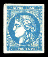 * N°46B, 20c Bleu Type III Rep 2. TTB (signé Calves/certificat)  Qualité: *  Cote: 1950 Euros - 1870 Bordeaux Printing