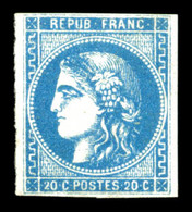 * N°46B, 20c Bleu Type III Report 2, Quasi **. TTB (signé Brun/certificat)  Qualité: *  Cote: 1950 Euros - 1870 Bordeaux Printing