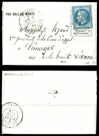 O LA GIRONDE', 20c Lauré Obl étoile + Càd Paris 7 Novembre 1870 Pour Limoges, Arrivée Le 11 Novembre 1870. TTB (certific - War 1870