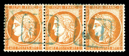 O N°38, 40c Orange Obl 'PP' En Bleu X2 Sur Bande De 3 SUP (certificat)  Qualité: O - 1849-1876: Classic Period