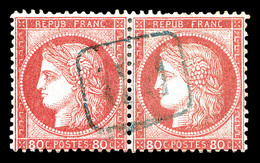 O N°57, 80c Rose En Paire Oblitération 'P.P' En Bleu. SUP. R.R. (signé Brun/certificat)  Qualité: O - 1849-1876: Classic Period