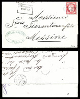 O Cérès 80c Rose (N°57) Oblitéré Du Cachet Ovale Des Messageries Maritimes En Bleu + Griffe Encadrée PIROSCAFI/POSTALI S - 1849-1876: Classic Period