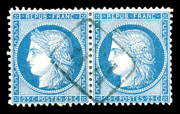 O N°60, 25c Bleu En Paire Obl 'PP' Encadré En Bleu. SUP (signé Brun/certificat)  Qualité: O - 1849-1876: Classic Period