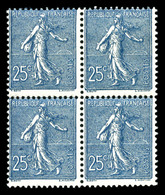 ** N°132a, 25c Semeuse, Bleu Foncé En Bloc De Quatre. TB  Qualité: **  Cote: 960 Euros - 1900-02 Mouchon