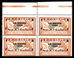 ** N°257A, Exposition Du Havre 1929 En Bloc De Quatre Haut De Feuille, Très Jolie Pièce, Fraîcheur Postale, SUPERBE (cer - 1900-02 Mouchon