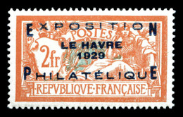 ** N°257A, Exposition Du Havre De 1929, Très Bon Centrage. SUP (certificat)  Qualité: **  Cote: 2560 Euros - 1900-02 Mouchon