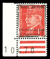 ** N°2, Pétain, 1F Rouge Surchargé 'PAR AVION RICHELIEU' Cdf Numéroté. SUP. R. (certificat)  Qualité: **  Cote: 1100 Eur - Military Airmail