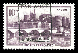 ** N°10, Timbre De France: Angers (N°500), 10F Violet, Surchargé 'PAR AVION RICHELIEU'. SUP. R.R. (certificat)  Qualité: - Military Airmail