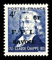 ** N°14C, CHAMBERY (Savoie): +6F Sur 4F Bleu, Claude Chappe, SUP (signé Scheller/certificat)  Qualité: **  Cote: 1380 Eu - Liberation