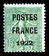 (*) N°37, 15c Olive Surchargé 'POSTE FRANCE 1922', TTB (certificat)  Qualité: (*)  Cote: 700 Euros - 1893-1947