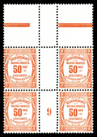 ** N°47, 50c Rouge En Bloc De Quatre Millésime '9' (1ex*), Bord De Feuille. SUP (certificat)  Qualité: **  Cote: 3750 Eu - 1859-1959 Mint/hinged