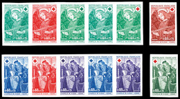 ** N°1661/62, Paire Croix Rouge 1970, Bande De 5 Ex Dont 1 Multicolore + Paire Multicolore. TTB (certificat)  Qualité: * - Non Classés