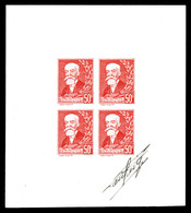 (*) N°292, Doumer: épreuve Non émise, 50c Rouge En Bloc De Quatre Sur Feuillet Signée, TTB (certificat)  Qualité: (*) - Artist Proofs