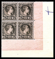 ** N°8, Charles III, 75c Noir Sur Rose En Bloc De Quatre Coin De Feuille, Bon Centrage, SUPERBE (certificat)   Qualité:  - Unused Stamps