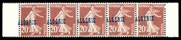 ** N°13, 20c Semeuse: Surcharge à Cheval Sur Bande De 5 Bdf. TB  Qualité: **  Cote: 350 Euros - Unused Stamps