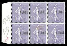 ** N°23, 60c Semeuse: Surcharge à Cheval Sur Bloc De 6 Ex Bdf (2ex*). TB  Qualité: **  Cote: 400 Euros - Unused Stamps