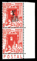 ** N°158Ab, 1F Sur 90c Rouge: Exemplaire Avec Surcharge Très Deplacée Tenant à Exemplaire Non Surchargé Avec Bande Pub.  - Unused Stamps