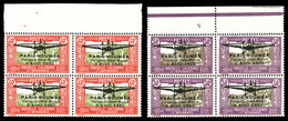 ** N°1/2, 40c Rouge Et Olive Et 50c Lilas Et Sépia, La Paire En Blocs De Quatre Bdf. SUP. R.R. (signé Scheller/certifica - Unused Stamps