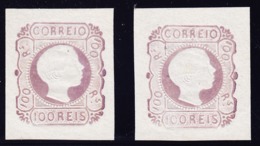 1855/56 PedroVI. 100 Reis Lila Gerades Haar Mi. Nr. 8; 2 Einzelmarken Ohne Gummi - Used Stamps