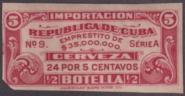 REP-334 CUBA REPUBLICA REVENUE 5c CERVEZA BEER BEVERAGE IMPORTACION TAX - Segnatasse