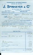 Facture Transports Internationaux J. Spinhayer & C°, Bruxelles, 1919 - Transporte