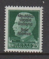 Italy-Italian Social Republic  1944 Overprinted Base Atlantica S 27, 25c Green,mint Hinged - Lokale/autonome Uitgaven