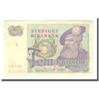 Billet, Suède, 5 Kronor, 1981, 1981, KM:51d, TB - Schweden