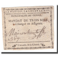 France, 3 Sols, Undated (1791-92), CUJOUL, TB+ - Assignats