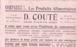 PARUS / PRODUITS ALIMENTAIRES  COUTE /BD RASPAIL / RUE DE MAUBEUGE / RARE - Lebensmittel