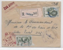 SENEGAL - 1943 - ENVELOPPE FM Par AVION RECOMMANDEE De DAKAR AVEC AFFRANCHISSEMENT MAURITANIE => SP 402 - Briefe U. Dokumente