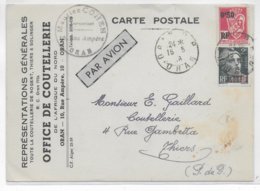 ALGERIE - 1946 - CARTE COMMERCIALE Par AVION De ORAN => THIERS - Covers & Documents