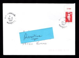 976 MAYOTTE Petit Bureau  Lettre OUANGANI 29-3-1997 Marianne Briat TVP Haut Feuille  TTB 2 Scan - Manual Postmarks
