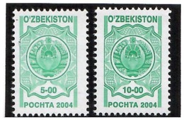 Uzbekistan 2004.Definitives 2004 (COA). 2v: 5, 10  Green . Michel # 257 III , 537 I - Uzbekistan