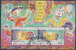 CHRISTMAS ISLAND -USED 1995 Year Of The Pig Souvenir Sheet- Overprinted Stamp & Coin Fair - Christmaseiland