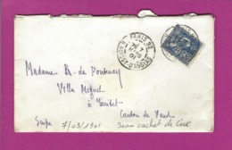 FRANCE Lettre TYPE MOUCHON De PARIS 1901 Pour La SUISSE - 1877-1920: Semi-Moderne
