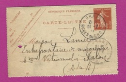 FRANCE Lettre TYPE ENTIERS SEMEUSE Obl GRANS 1911 - 1877-1920: Semi-moderne Periode