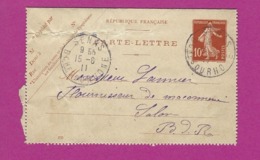 FRANCE Lettre TYPE ENTIERS SEMEUSE Obl SENAS 1911 - 1877-1920: Semi-Moderne