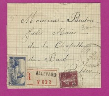 FRANCE Lettre TYPE SEMEUSE Obl ALLEVARD ISERE 1937 - 1921-1960: Periodo Moderno